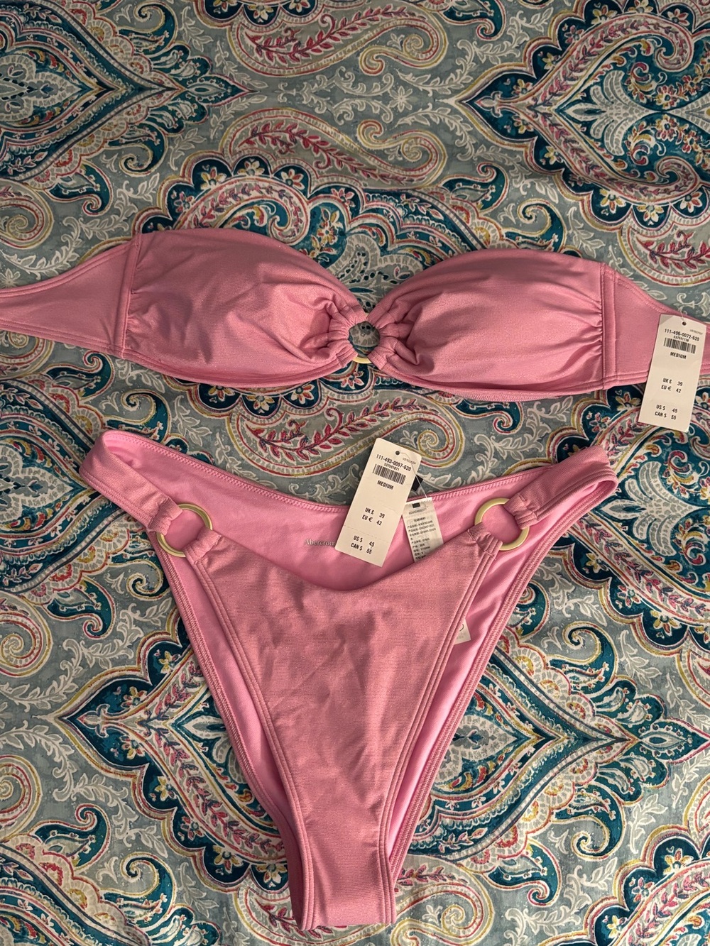 Abercrombie & Fitch Pink Bandeau Ring Bikini Set